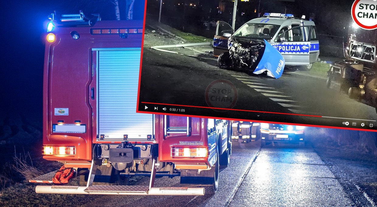 Rozpędzony Seat staranował radiowóz i inne auto. Pięć osób trafiło do szpitala