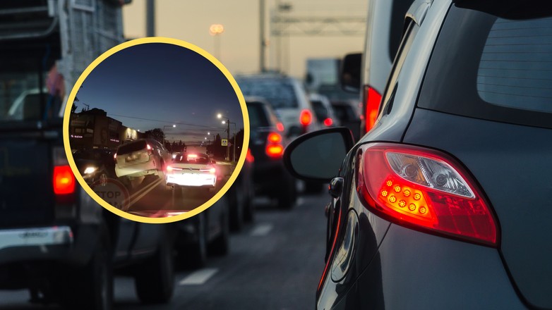 Kierowca chciał ominąć auta. Niedorzeczna sytuacja na drodze (fot. screen: youtube.com/@STOPCHAM)