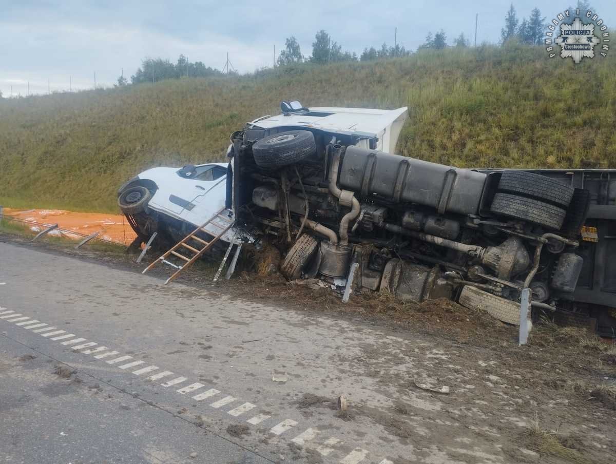 Wypadek na autostradzie A1 w pobliżu Częstochowy