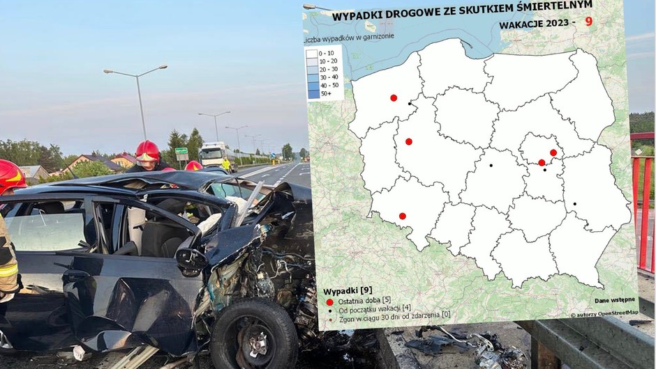 Policyjna mapa wypadków ze skutkiem śmiertelnym – wakacje 2023