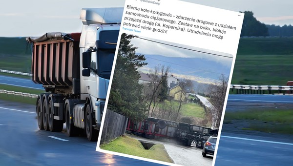 Coś poszło nie tak przy rozładunku wywrotki. Droga była zablokowana przez kilka godzin