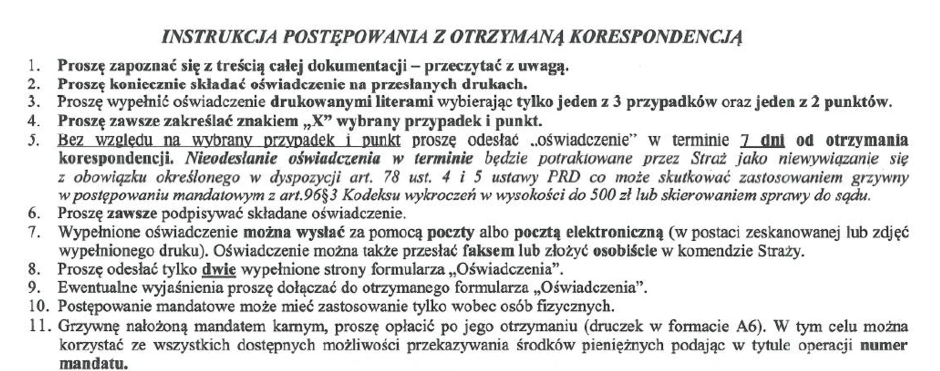 Pismo od Straży Gminnej Będzino