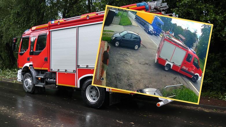 Wyjazd strażaków do akcji mógł skończyć się tragicznie (screen: remizacompl/Facebook)