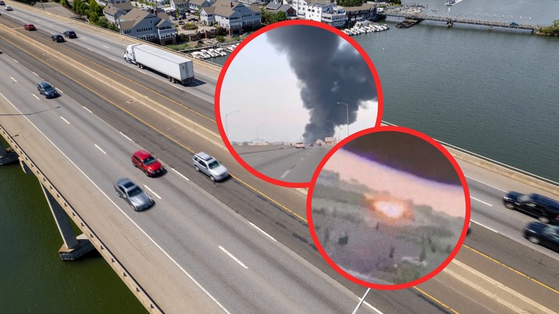 Cysterna wybuchła na autostradzie (screenshot/Twitter/@blogan22/@MarkFusetti)