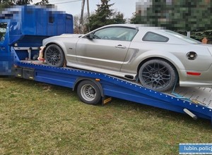 Kradziony Mustang prosto z lasu. Policja odzyskała też lawetę Mercedesa