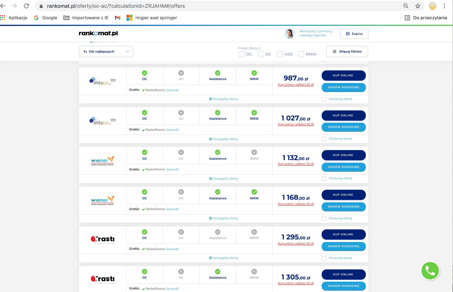 Pełna lista ofert obejmuje kilkadziesiąt pozycji