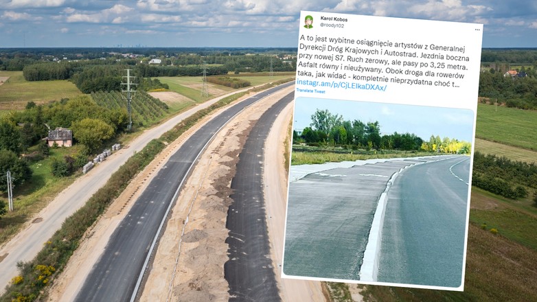 Osobliwa ścieżka rowerowa przy trasie S7 (zdjęcie ilustracyjne, screen: twitter.com/@roody102)