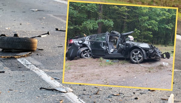 Saab nie wyrobił na zakręcie. Tragiczne skutki wypadku pod Mrągowem [ZDJĘCIA]