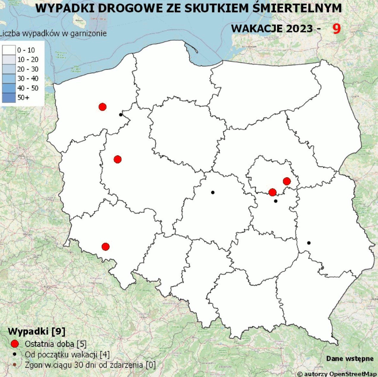 Policyjna mapa wypadków – wakacje 2023