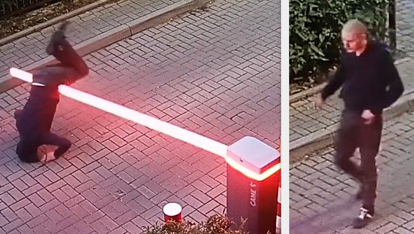 Zrobił fikołka przez szlaban. Szuka go policja [WIDEO]