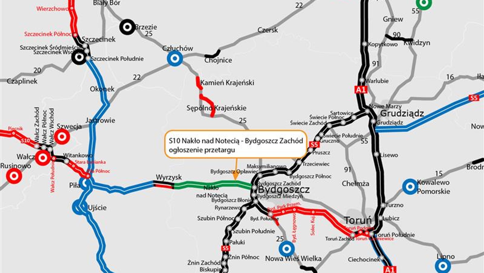 S10 Nakło nad Notecią - Bydgoszcz Zachód - mapa