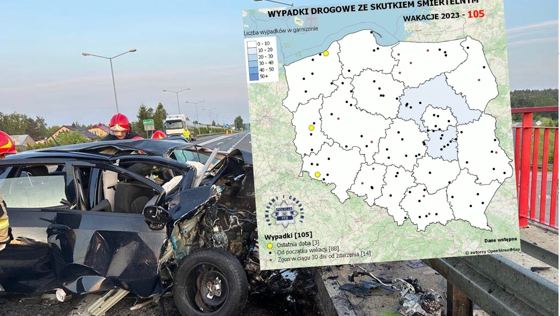 13 lipca na wakacyjnej mapie wypadków ze skutkiem śmiertelnym było "tylko" 105 punktów.  Po weekendzie przybyło 26 nowych.