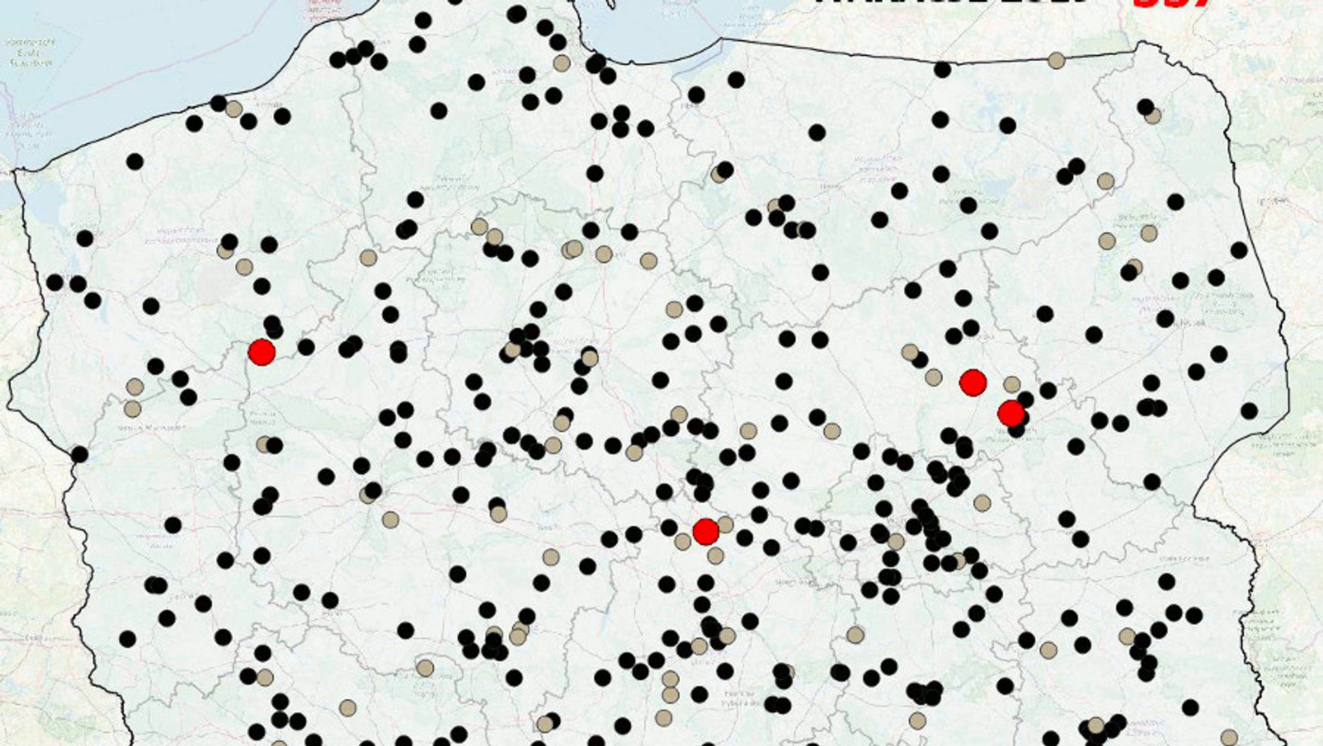 Mapa śmiertelnych wypadków drogowych - stan na 30.08.2019