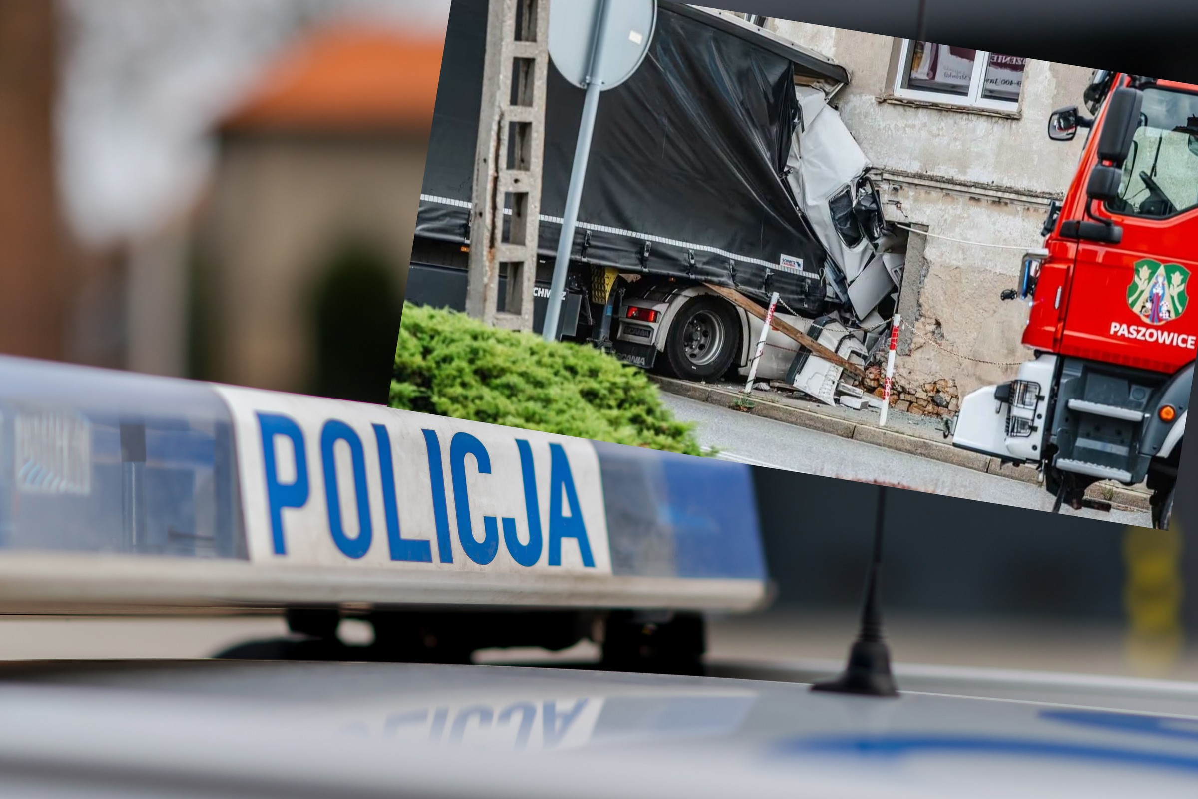 Wbił się TIR-em w budynek. Kierowca był uwięziony w kabinie przez godzinę