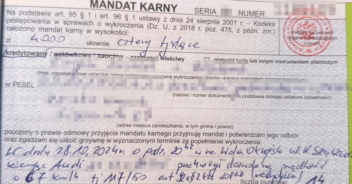  21-letni kierowca audi surowo ukarany. Policjanci nie mieli litości i podwoili mandat