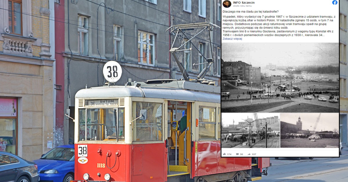 W katastrofie tramwaju w Szczecinie zginęło 15 osób. Na zdjęciu podobny typ tramwaju (Konstal N) na ulicach Bytomia w 2019 r. (screen: Facebook.com/INFOSzczecin)