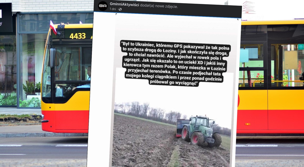 Za bardzo zaufał nawigacji. Miejskim autobusem utknął na polu