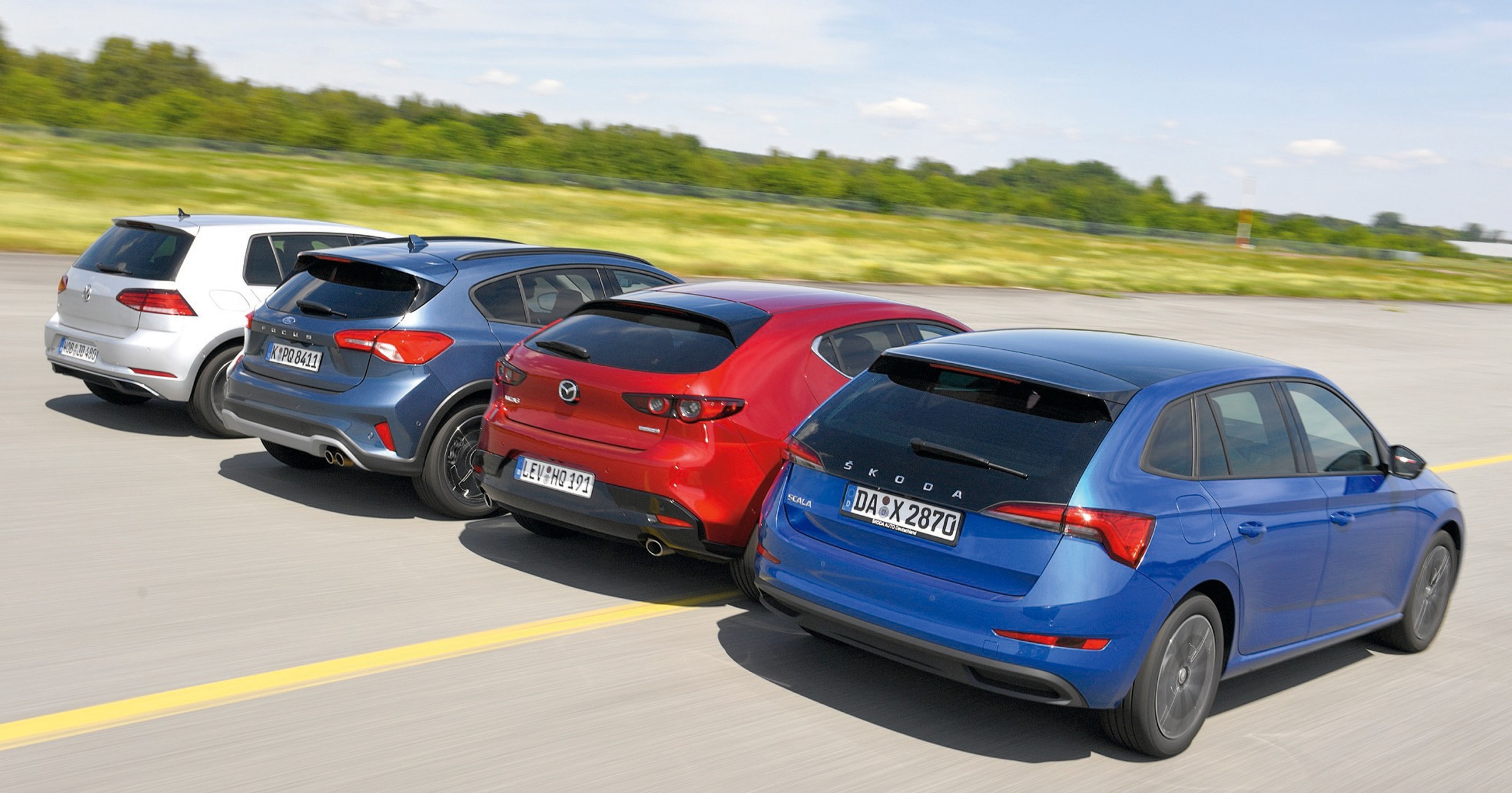 Porównanie: Ford Focus, Mazda 3, Skoda Scala i VW Golf