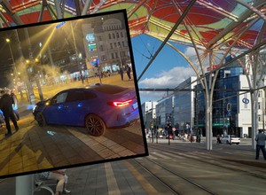 BMW pokonane przez światła w Łodzi. Nie umieli znaleźć winnych, "zgłosił się" sam