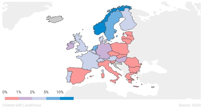 Sprzedaż aut elektrycznych na terenie Unii