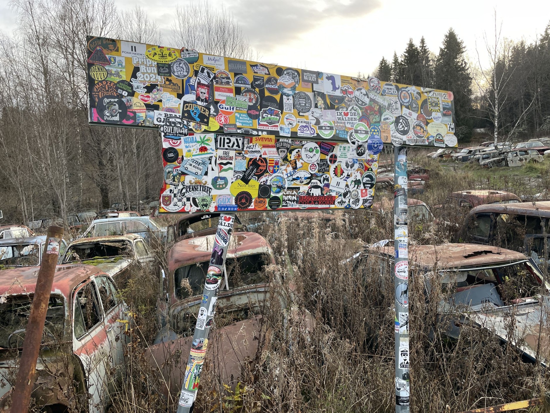 Cmentarzysko samochodów w Bastnas w Szwecji