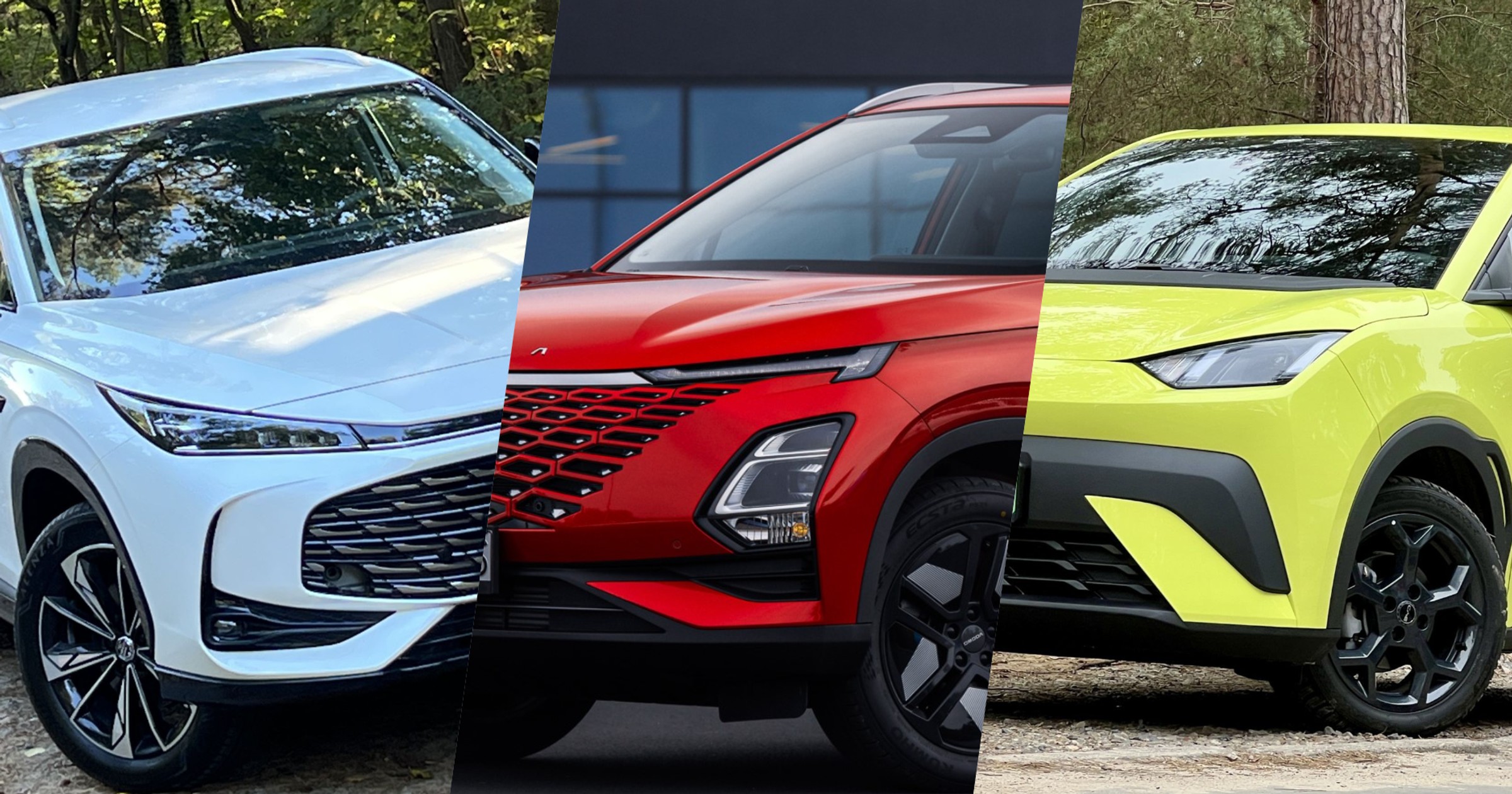 MG HS, Omoda 5 i BYD Dolphin Surf (od lewej)