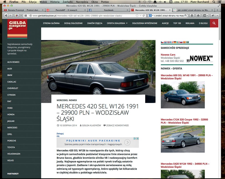 W ofercie firmy znajduje się przynajmniej 30 aut z Japonii. Większość stanowią Mercedesy, ale zdarzają się też inne marki, np. BMW, Jaguary i Maserati