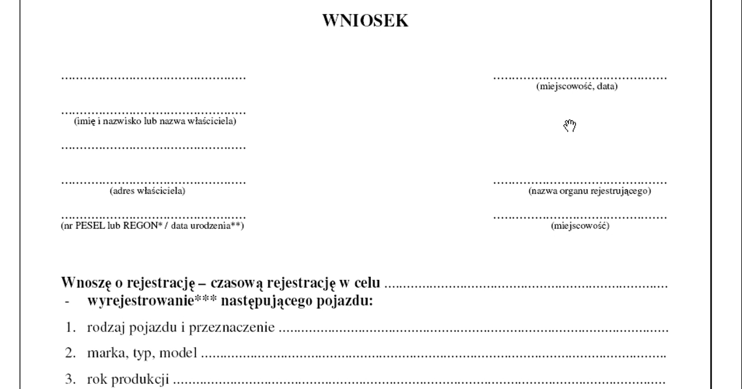 Wniosek o rejestrację