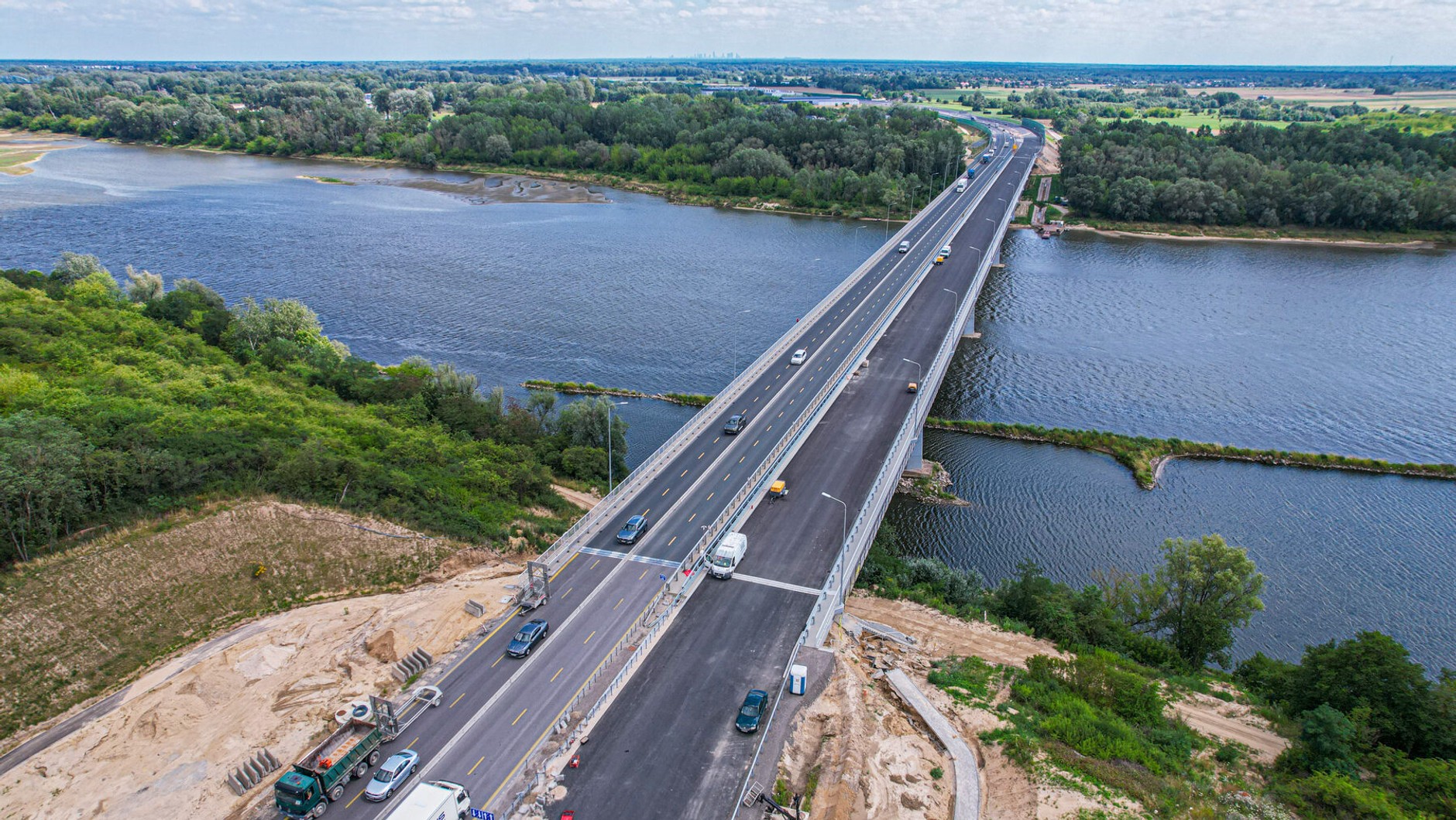 Droga S7 Modlin - Czosnów most na Wiśle (postęp prac, sierpień 2025 r.)