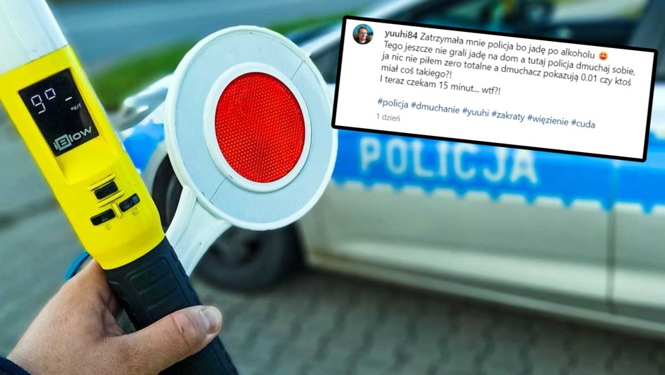 Nie pił alkoholu, a wydmuchał 0,01 promila."Tego jeszcze nie grali" (Screen: Instagram/yuuhi84)