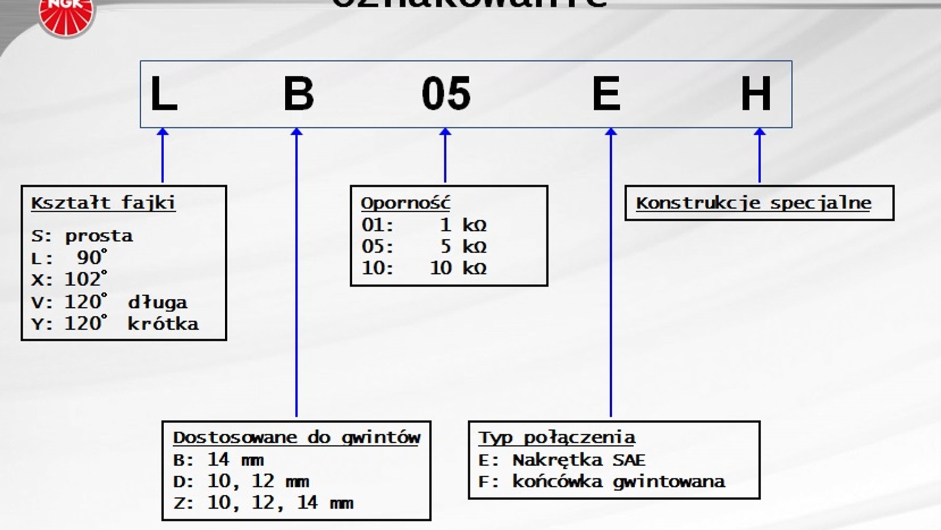 Sposób kodowania fajek NGK