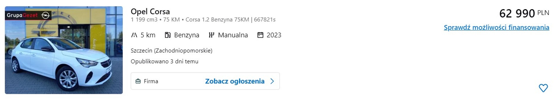 Opel Corsa z placu na sprzedaż