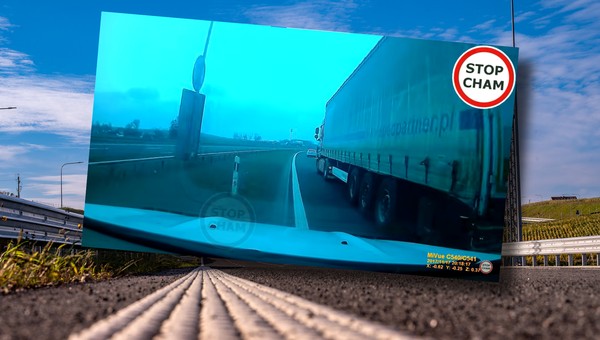 TIR wyjechał mu przed maskę. Wyprzedził go pasem zieleni [WIDEO]