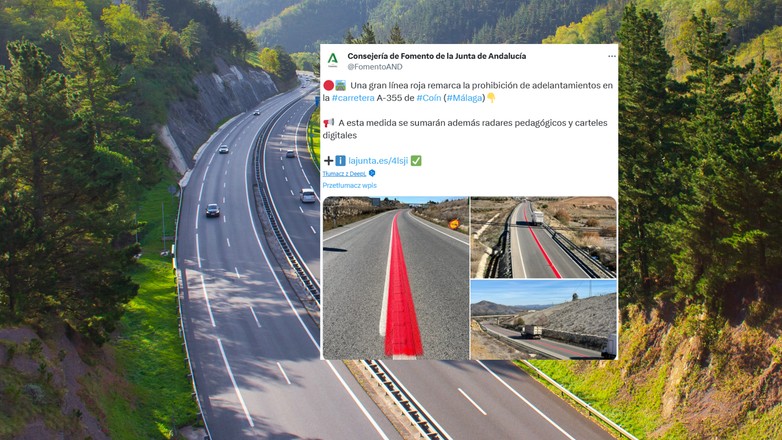 Czerwona linia na hiszpańskich drogach. Mandat za jej przekroczenie jest ogromny (fot. screen: x.com/FomentoAND)