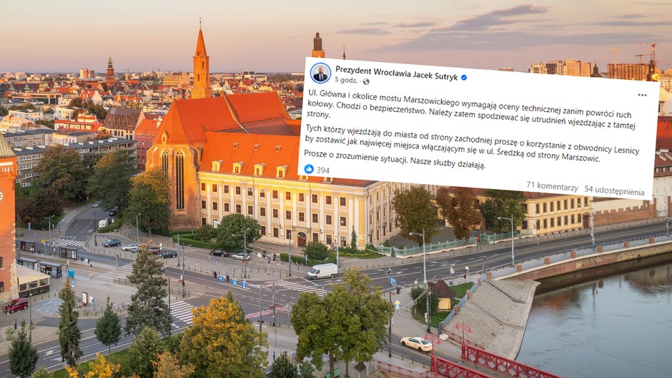 Jacek Sutryk poinformował o możliwych utrudnieniach na drogach we Wrocławiu (screen: sutrykjacek/Facebook)