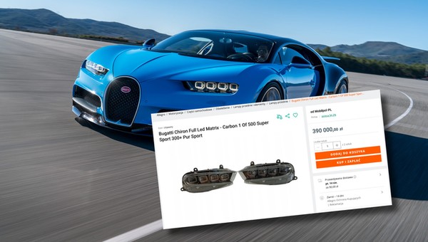Lampy od Bugatti Chirona wystawione na sprzedaż na portalu ogłoszeniowym w Polsce