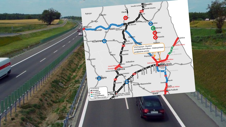 Istniejące i planowane odcinki dróg ekspresowych w okolicach Białegostoku