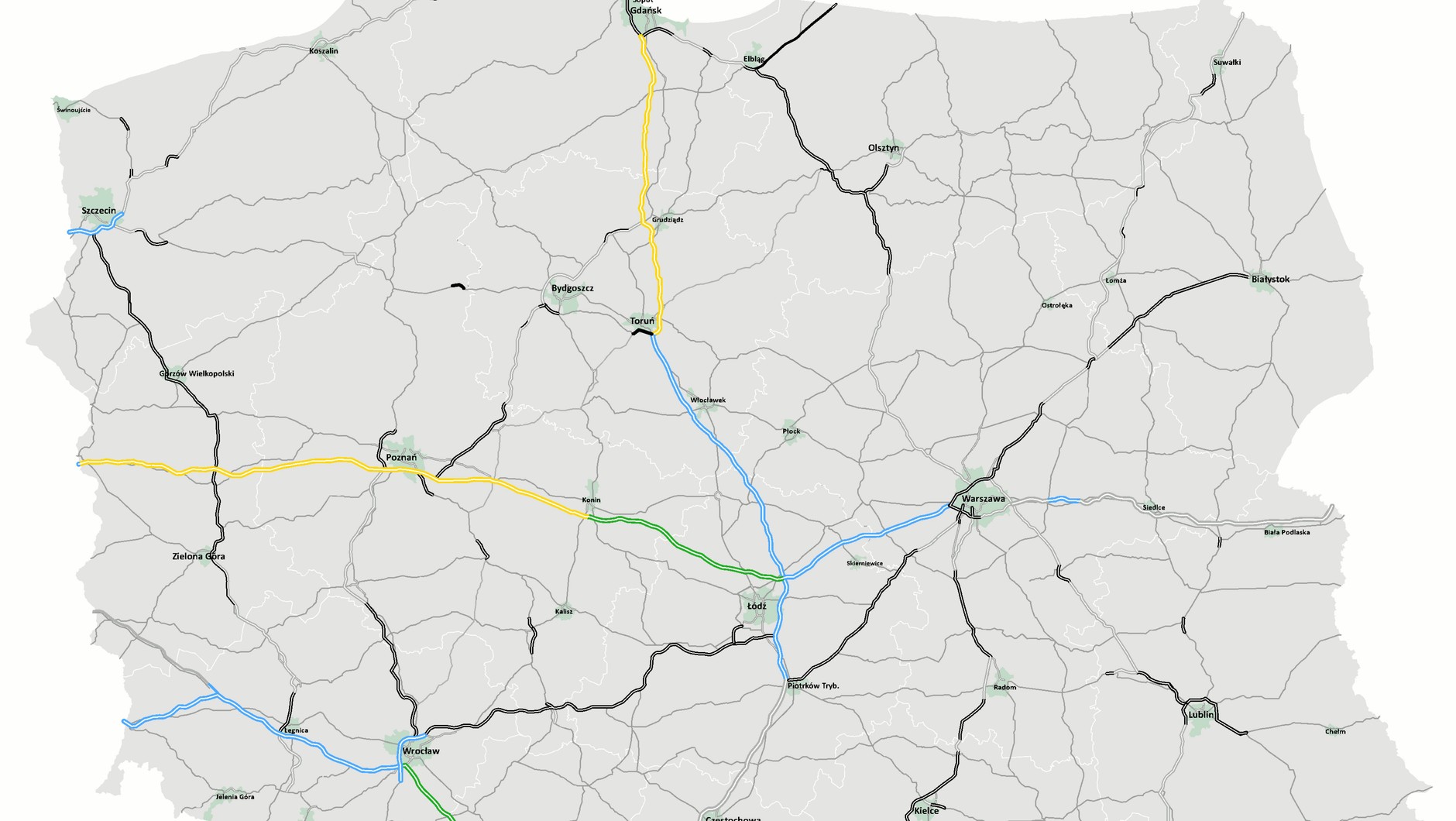 Mapa autostrad w Polsce