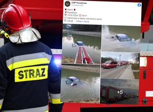 Stała na dachu auta i czekała na pomoc. Pojazd utknął w stawie