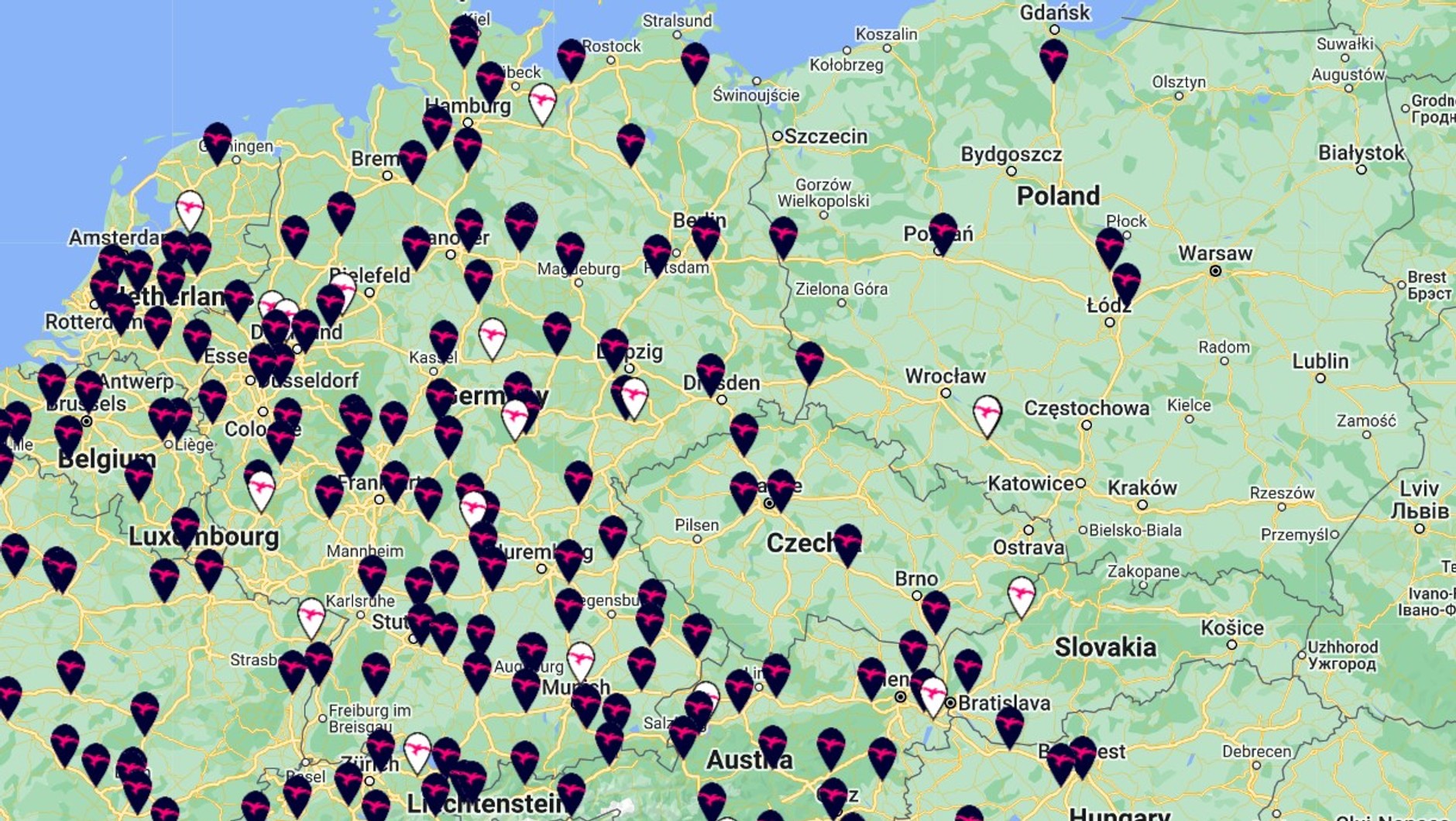 Sieć ładowarek Ionity (stan na 21 marca 2023 r.).