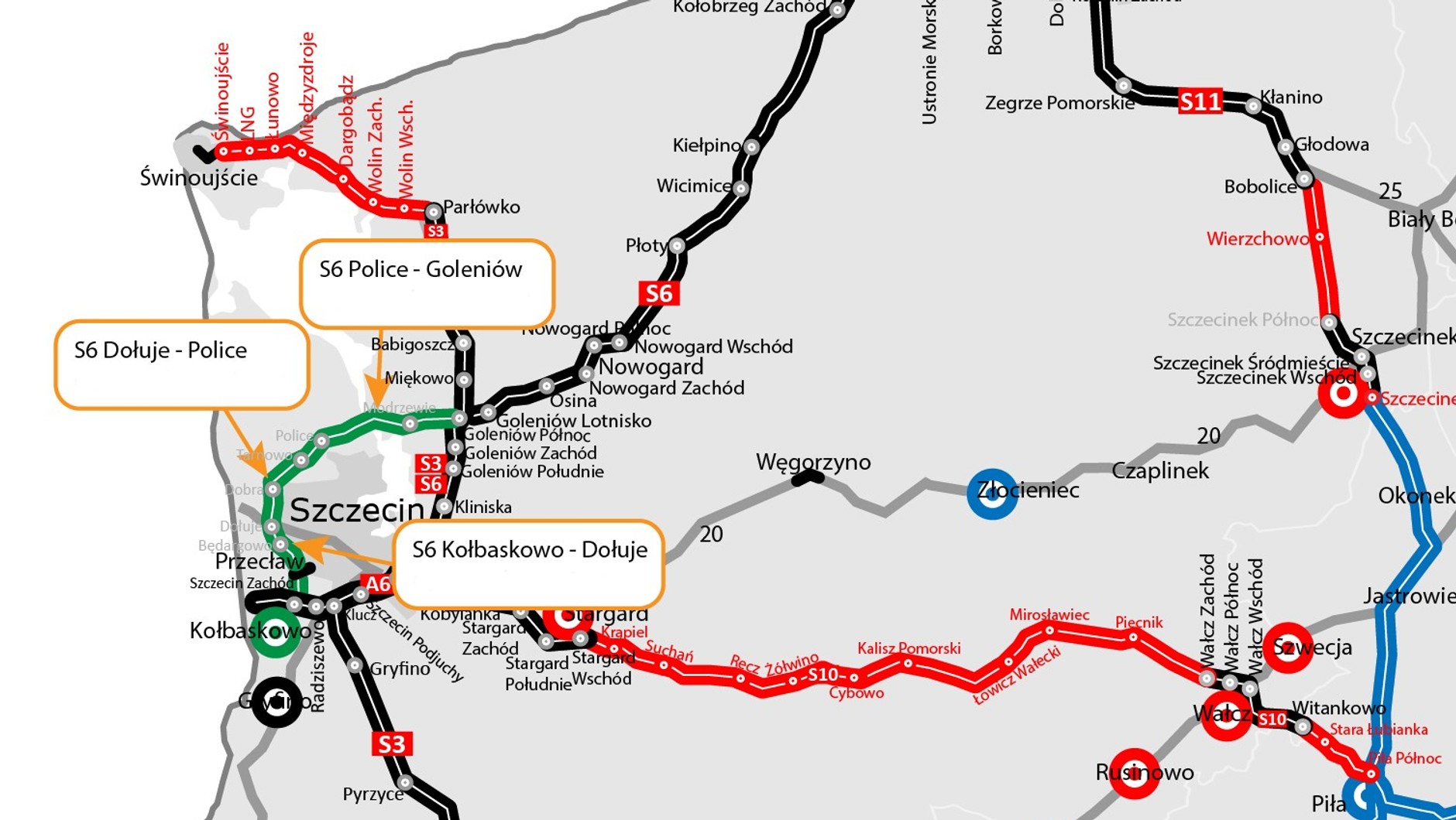 Zachodnia Obwodnica Szczecina (ZOS) - mapa