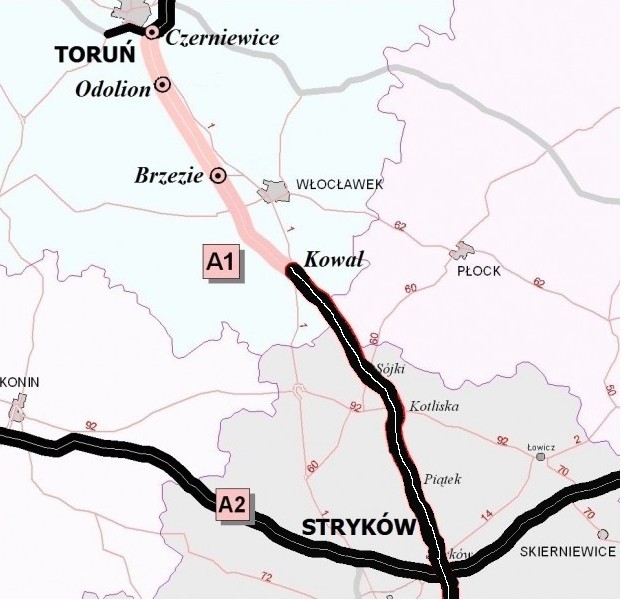 A1 z Łodzi do Gdańska w 2014 roku