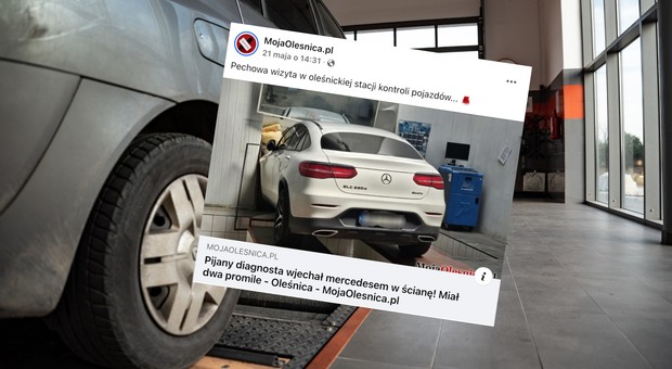 Diagnosta rozbił mercedesa w Oleśnicy. Wjechał nim w ścianę