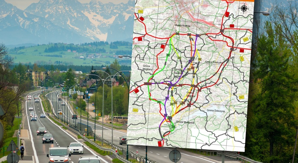 Planowane przebiegi drogi S7 Kraków-Myślenice