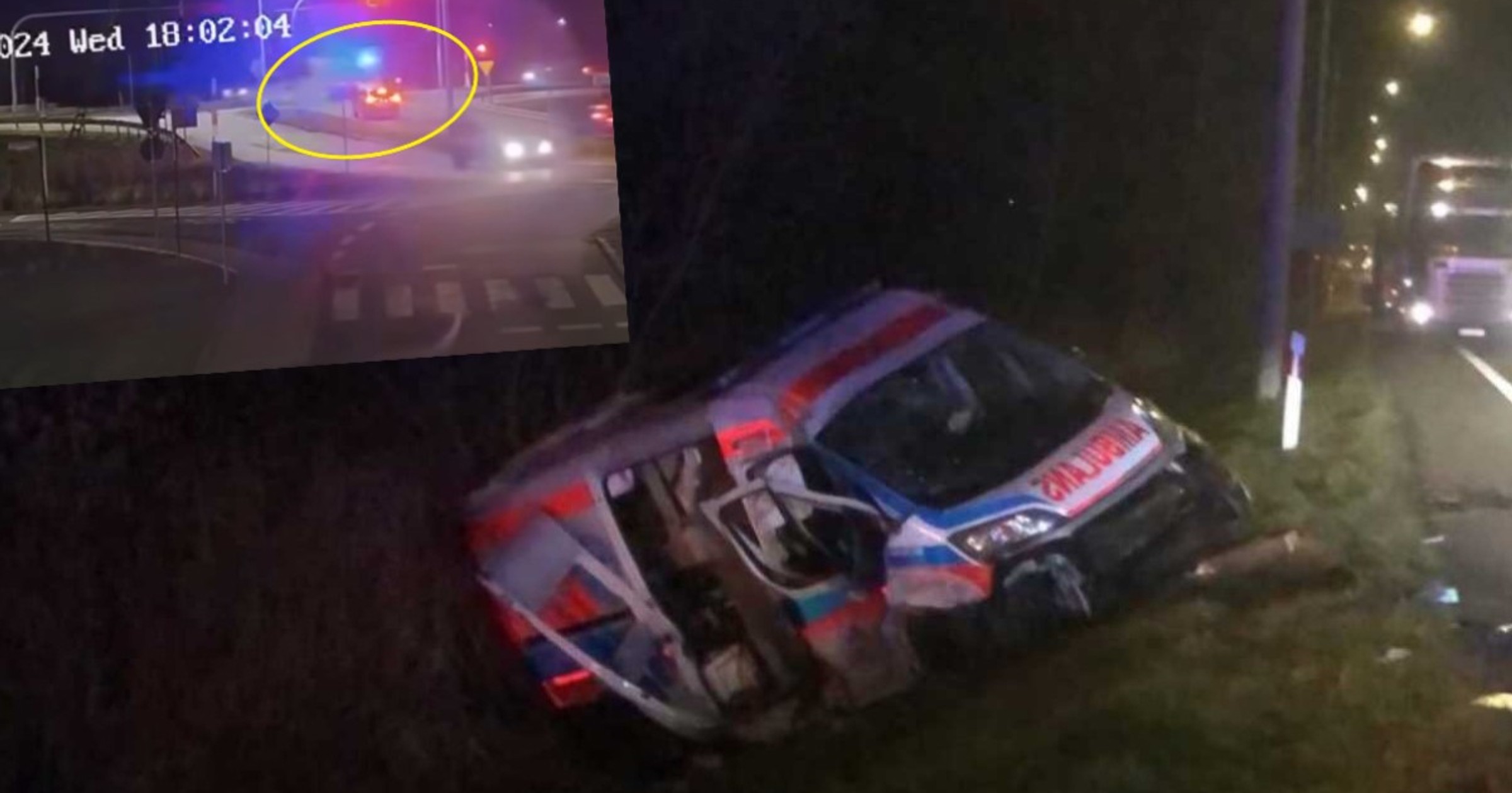 Rozbity ambulans, którym podróżował ratownik Piotr Miernecki