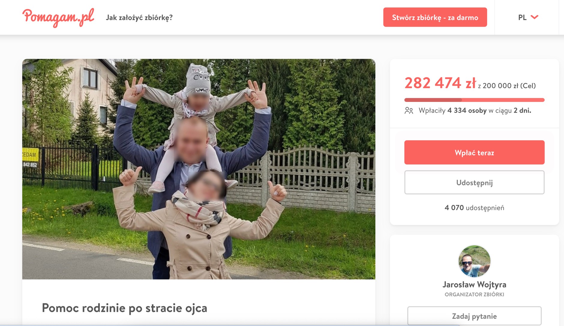 Zbiórka pieniędzy dla rodziny, która ucierpiała w wypadku na Trasie Łazienkowskiej