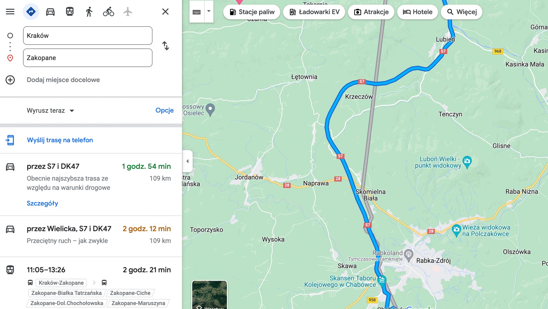 Trasa w Google Maps