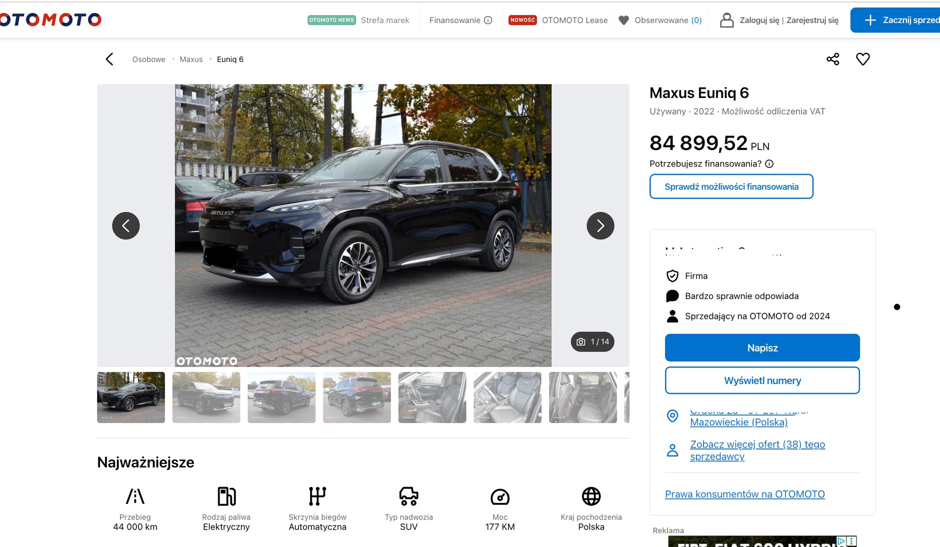 Maxus Euniq 6 za nieco ponad jedną trzecią wyjściowej ceny