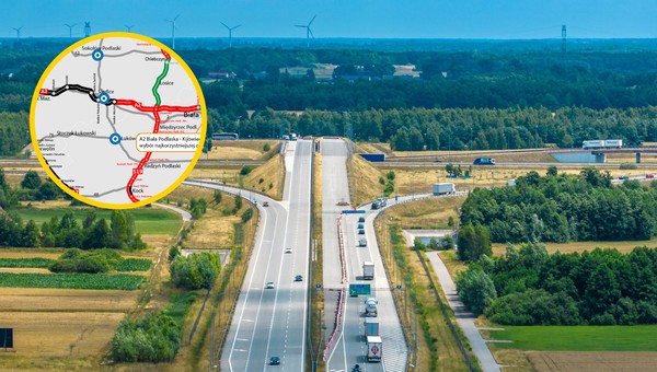 Autostrada A2 - mapa. Odcinek Biała Podlaska - Kijowiec