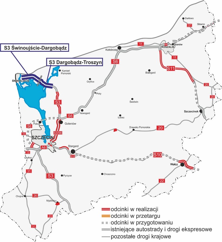 Mapa S3 Świnoujście — Troszyn